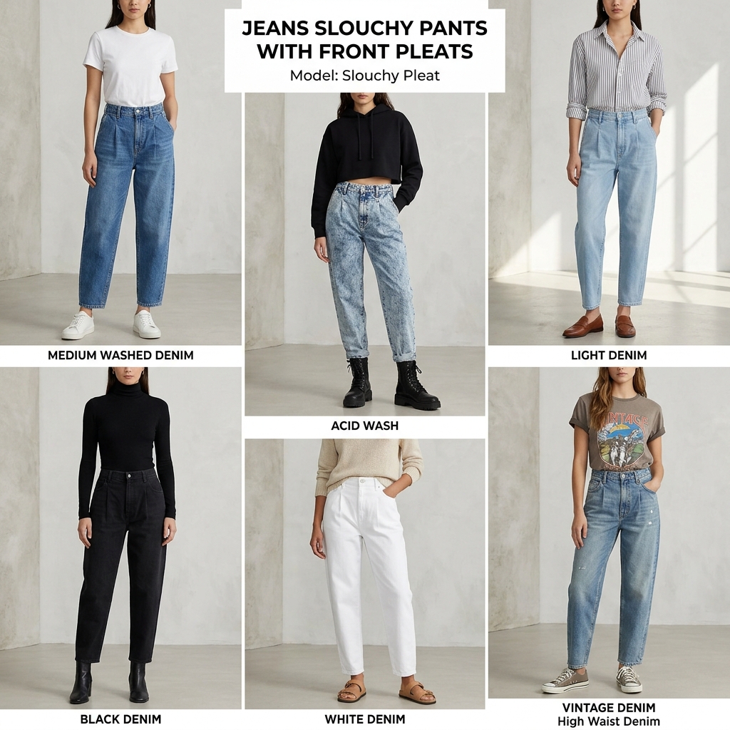 Calça Slouchy Jeans com Pregas Frontais