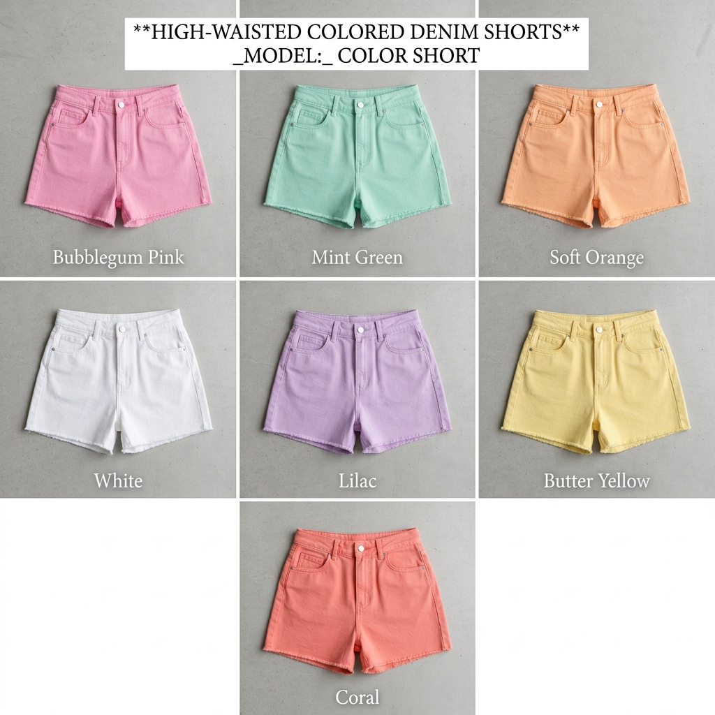 Short Jeans Cintura Alta Colorido Rosa