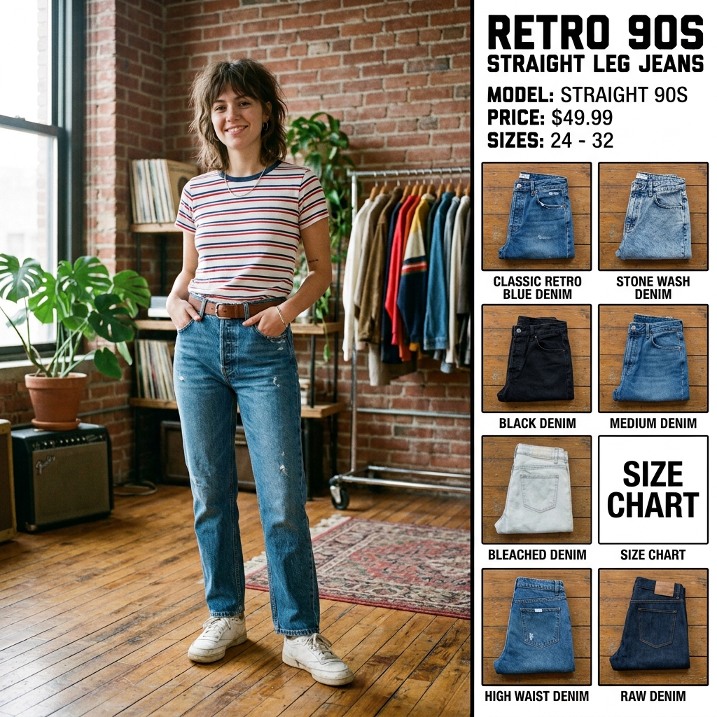 Calça Straight Leg Jeans Retrô Anos 90
