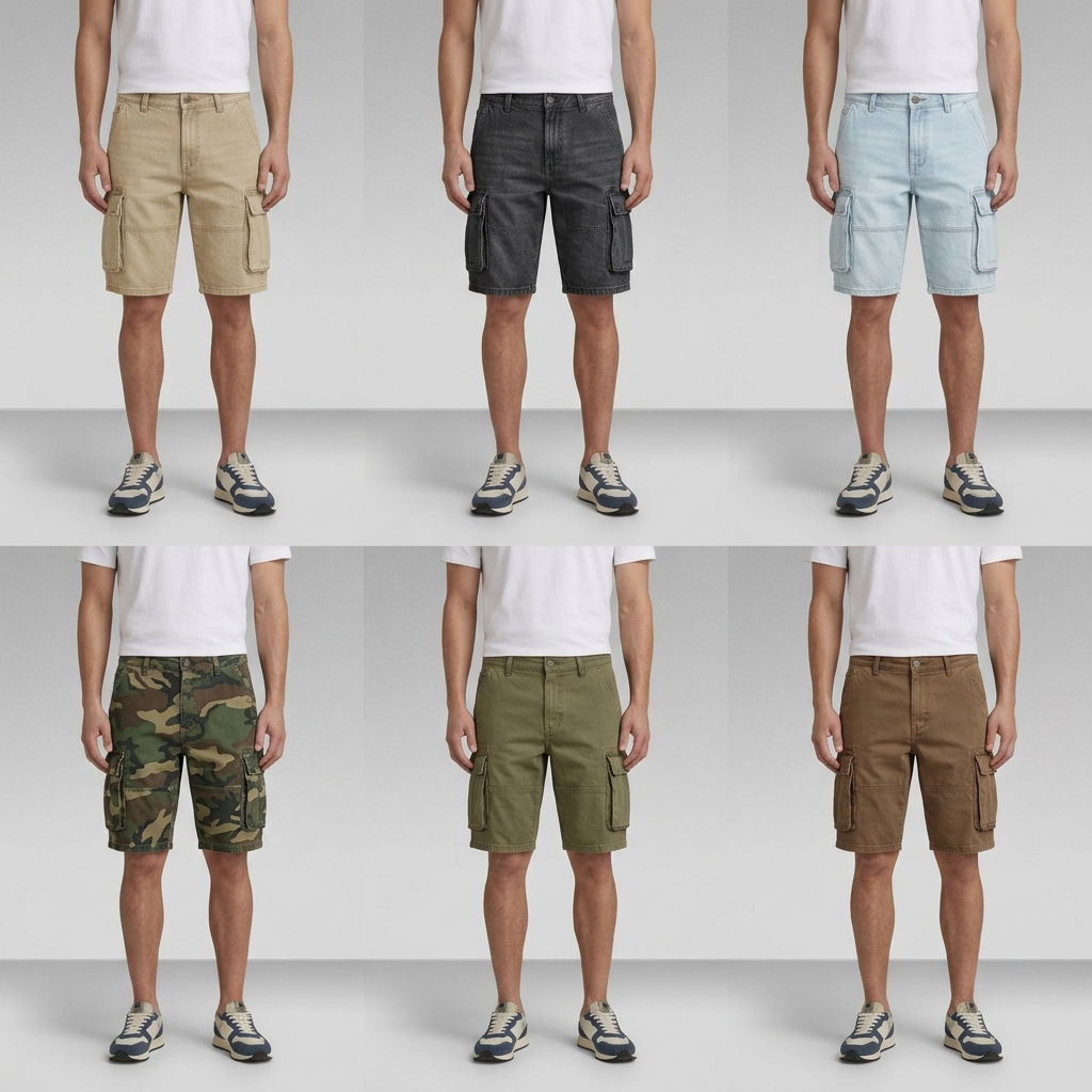Short Jeans Cargo com Bolsos Laterais