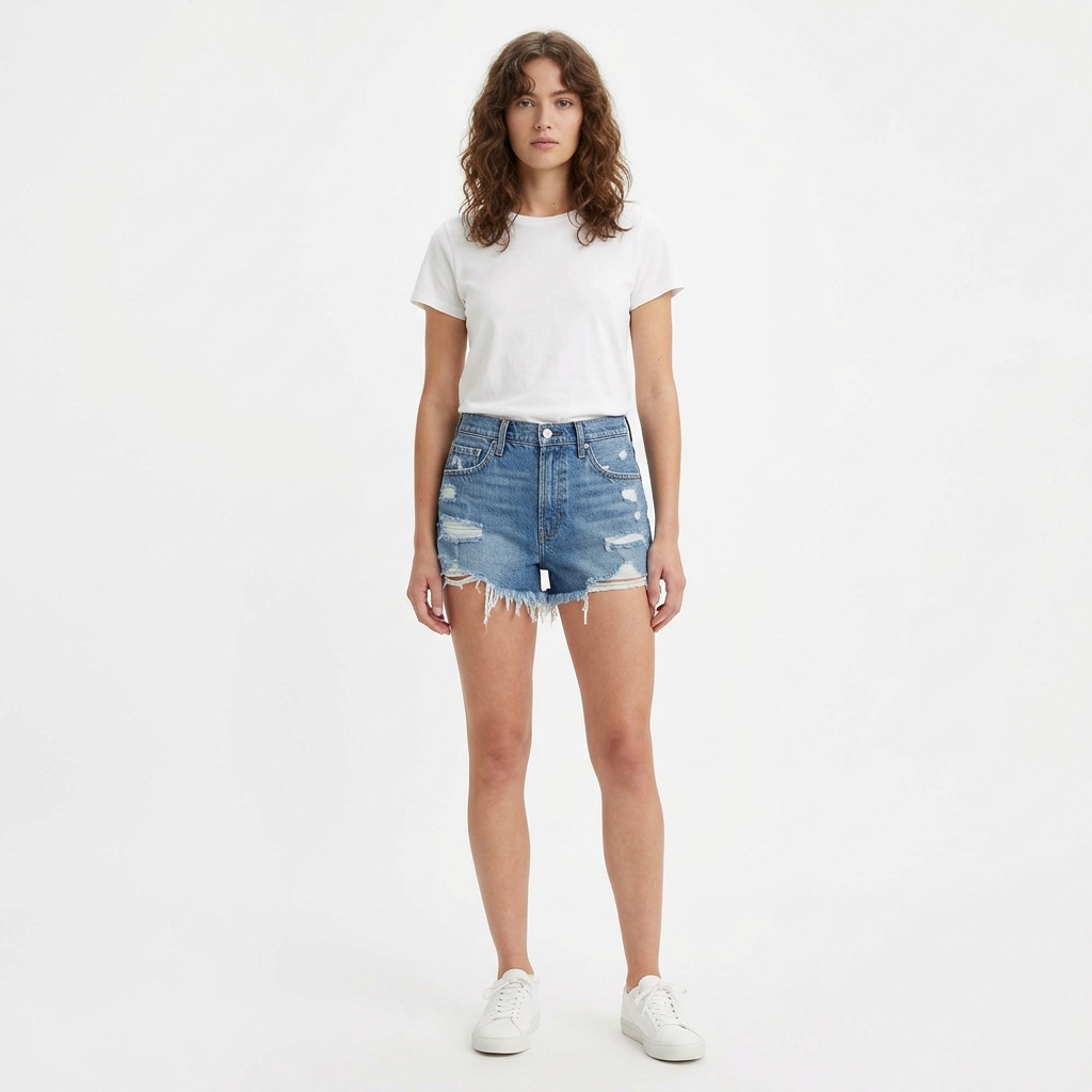 Short Jeans Barra Desfiada Barra Rasgada