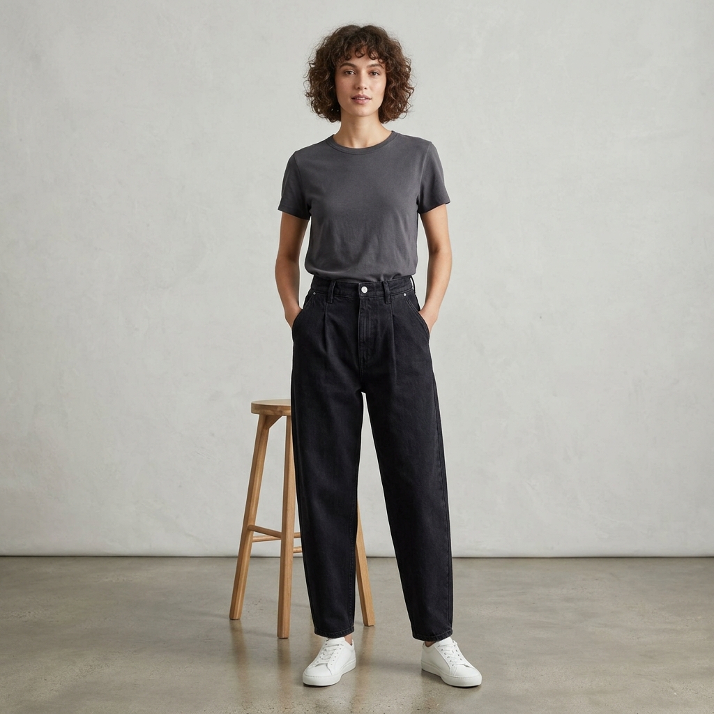 Calça Slouchy Jeans com Pregas Frontais