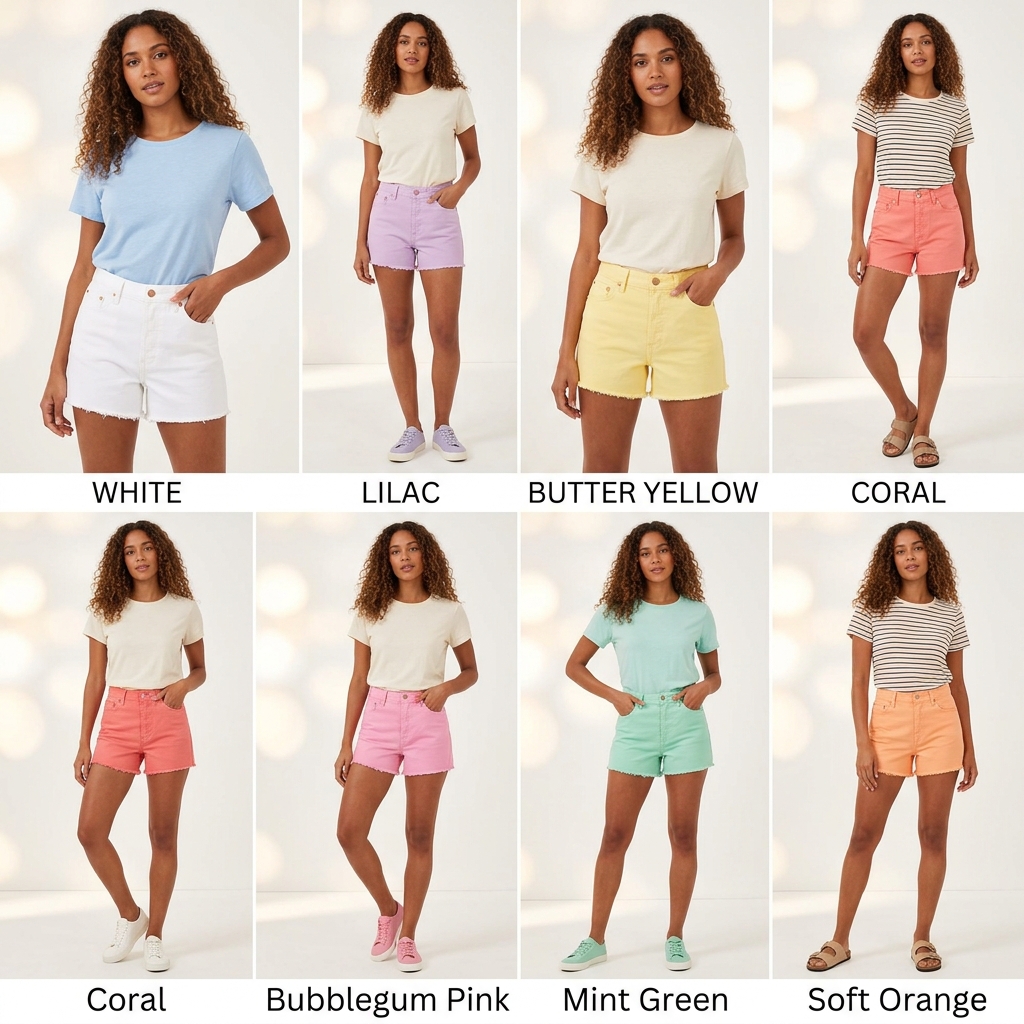 Short Jeans Cintura Alta Colorido Rosa