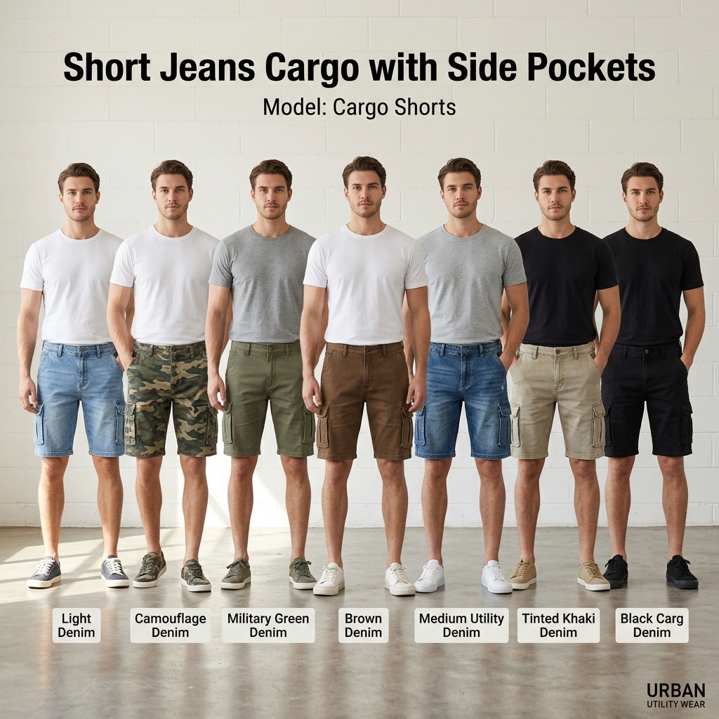 Short Jeans Cargo com Bolsos Laterais