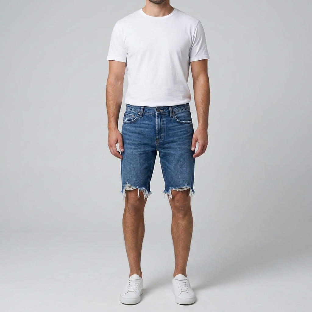 Short Jeans Barra Desfiada Barra Rasgada