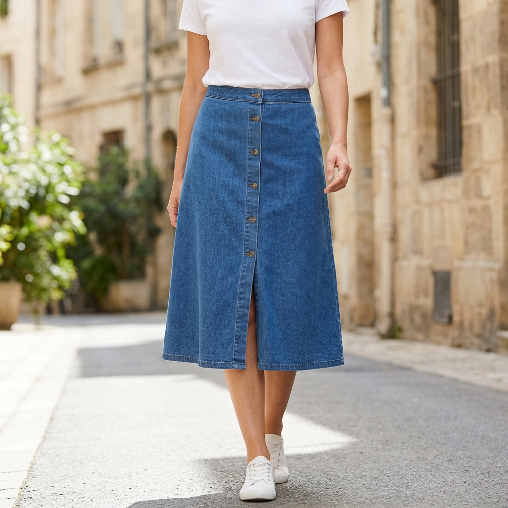 Saia Jeans Curta Rasgada com Babado