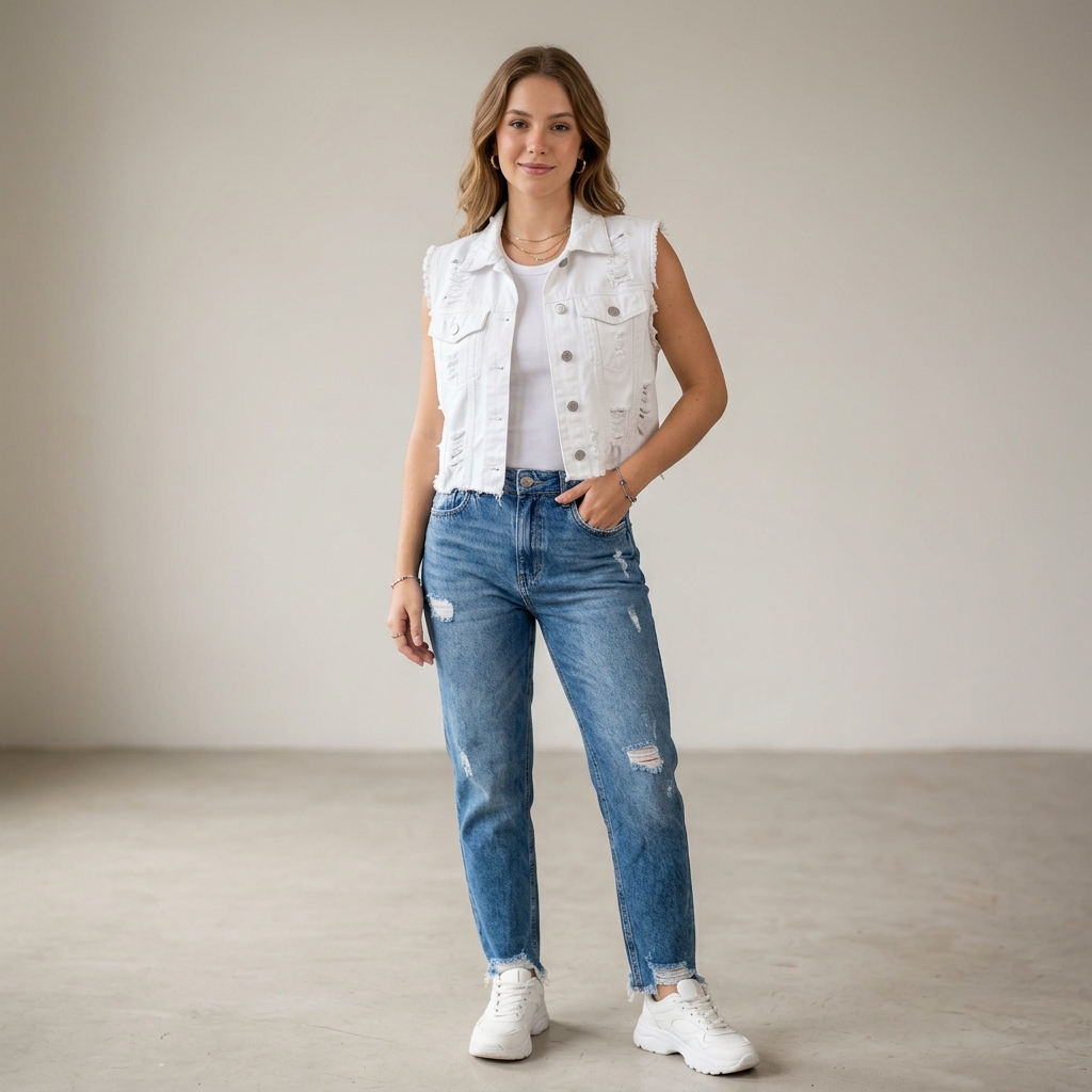 Short Jeans Cargo com Bolsos Laterais