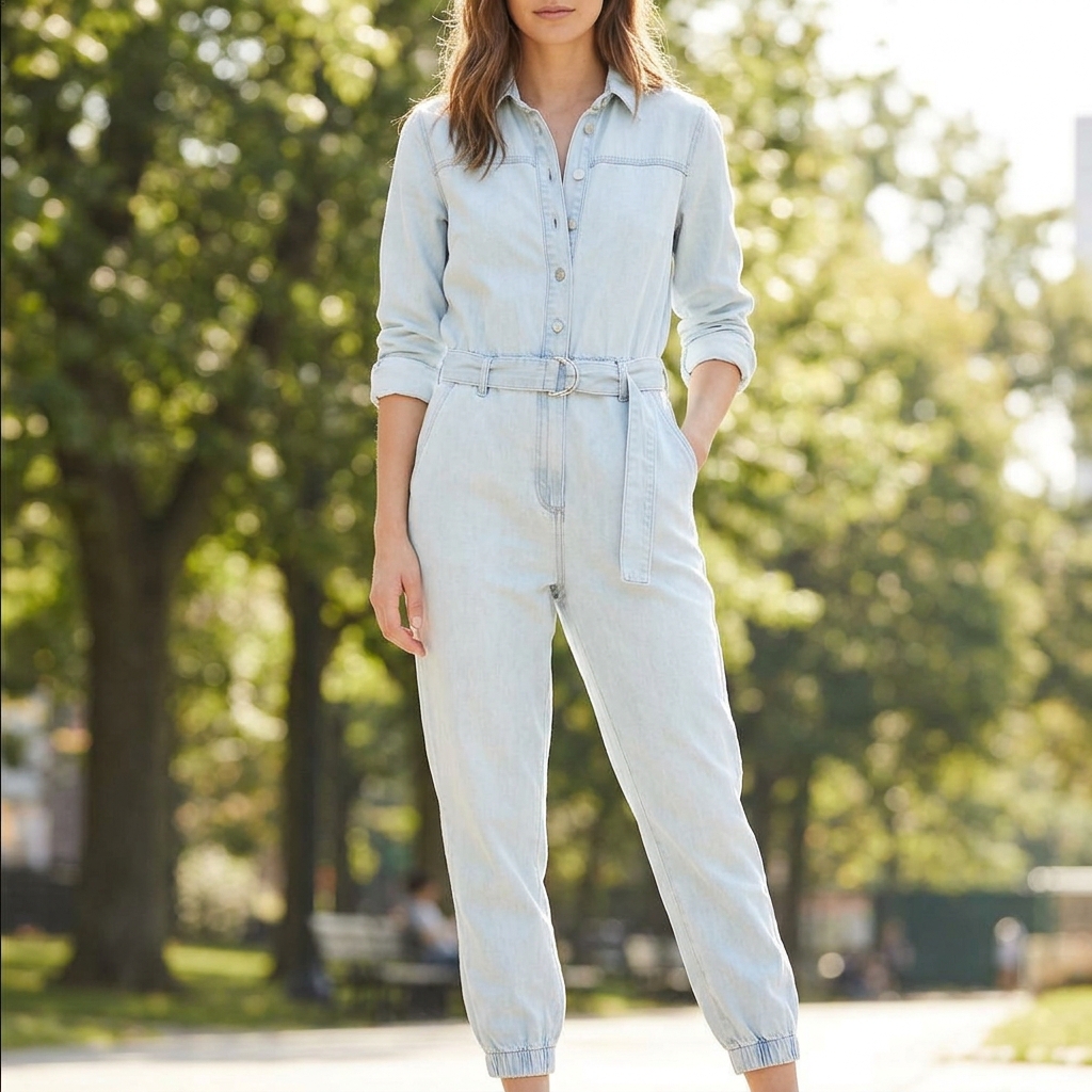 Macacão Jeans Jogger Cinto Fivela