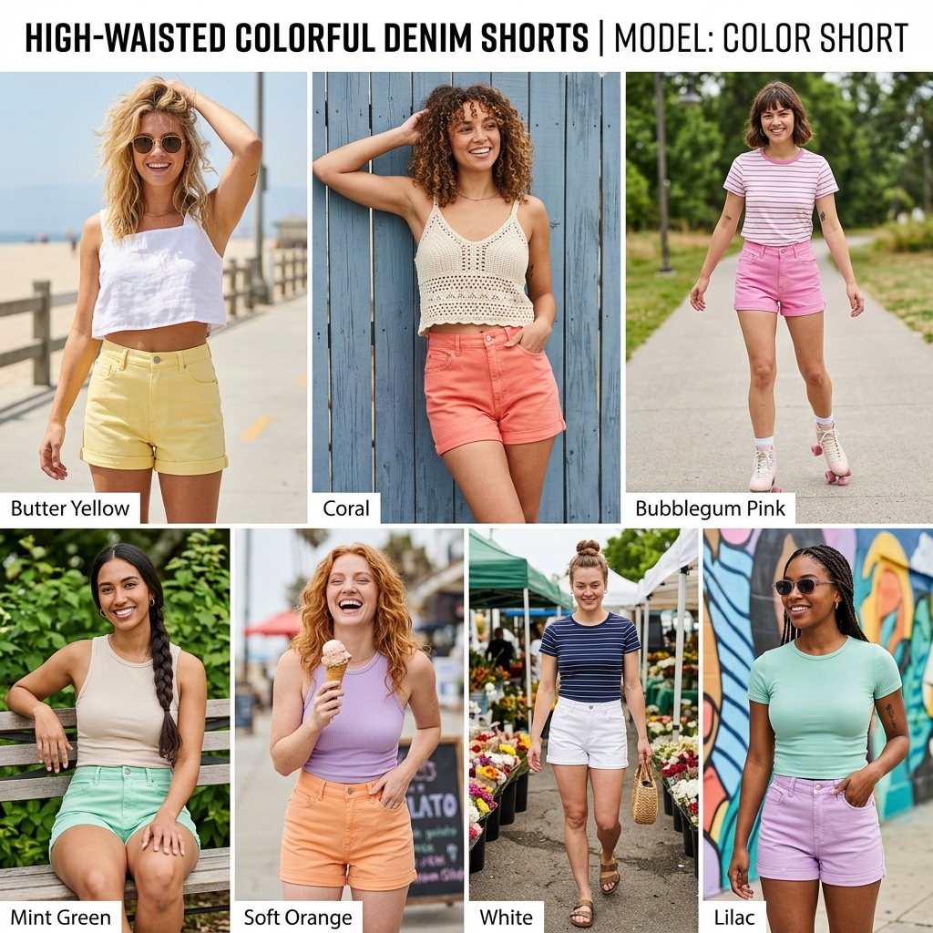 Short Jeans Cintura Alta Colorido Rosa