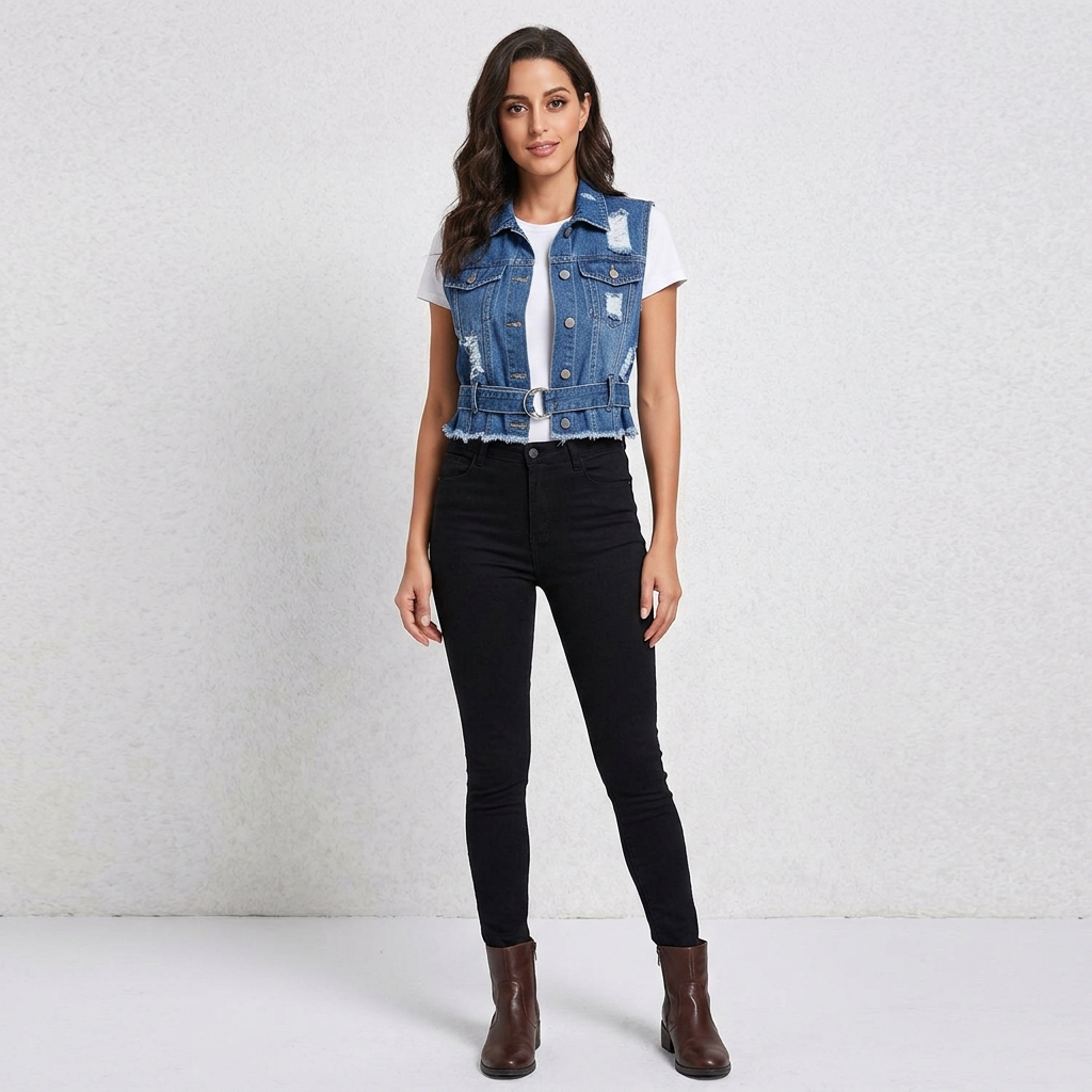 Short Jeans Cargo com Bolsos Laterais