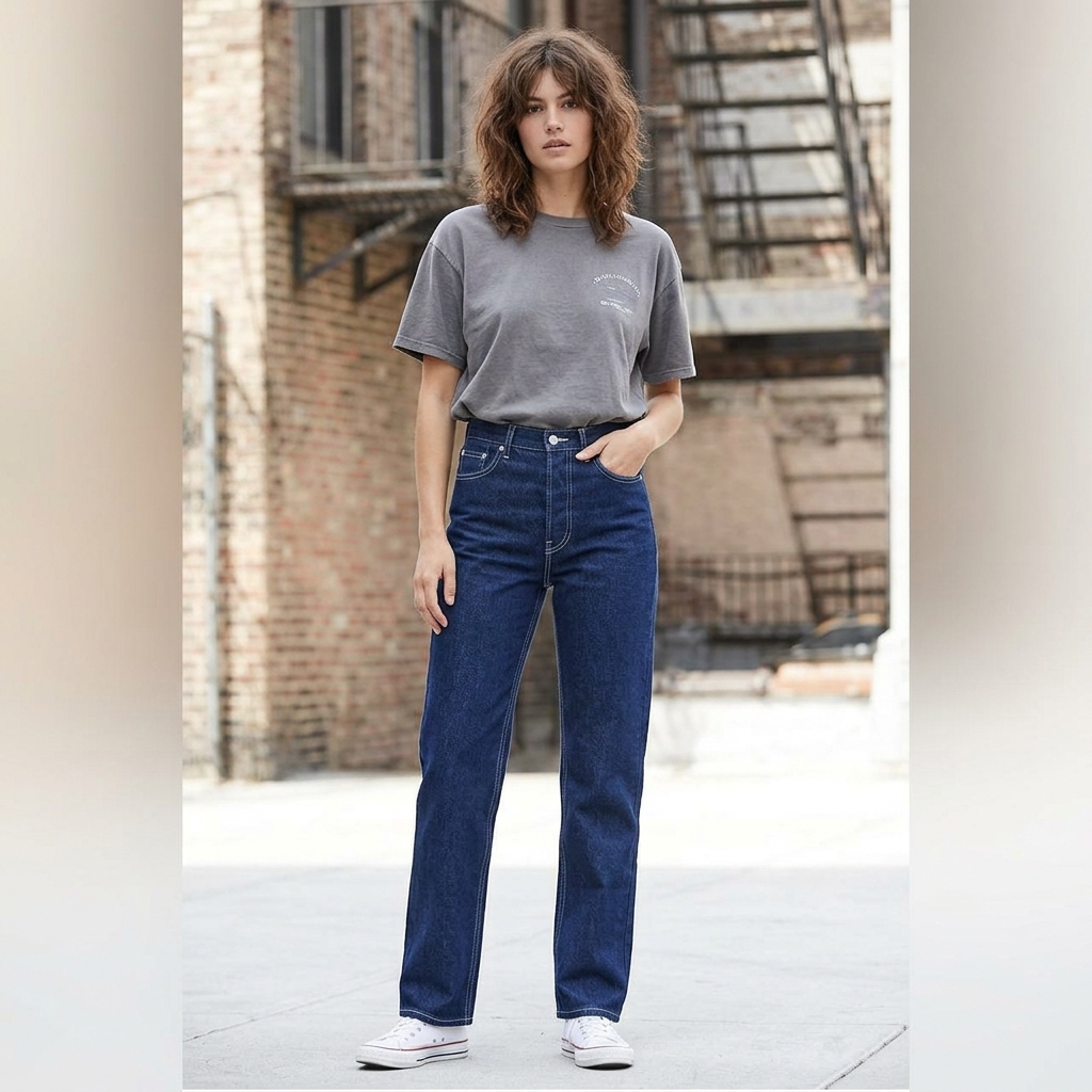 Calça Straight Leg Jeans Retrô Anos 90