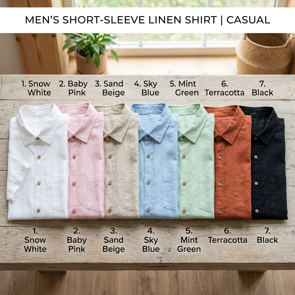 Camisa Linho Masculina Manga Curta Casual
