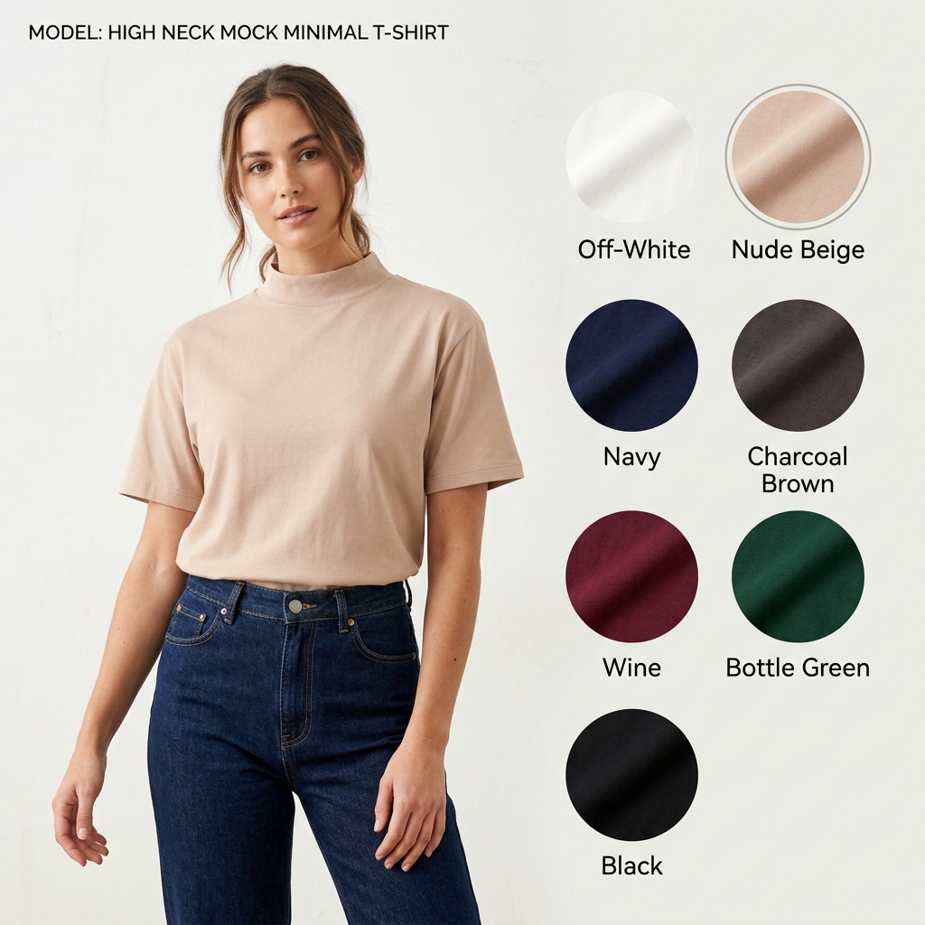 Camiseta Gola Alta Mock Neck Minimal