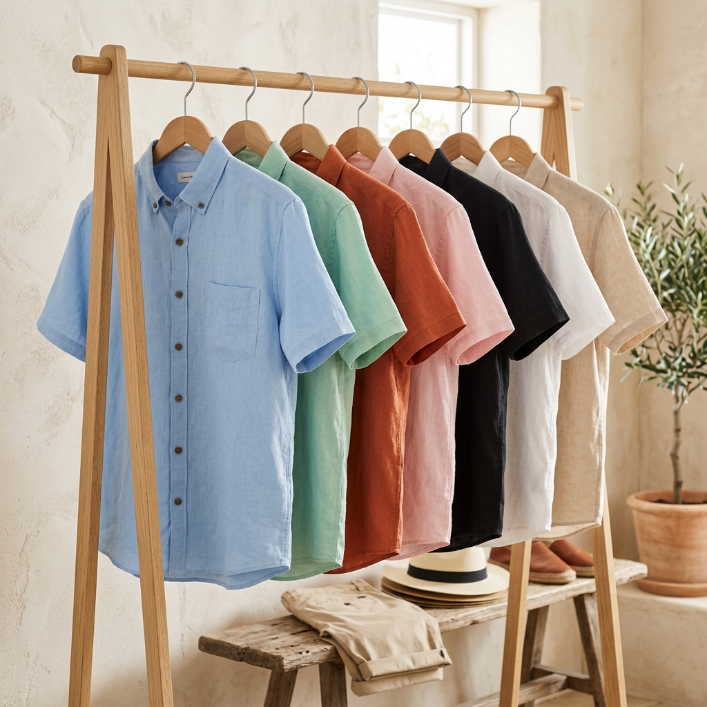 Camisa Linho Masculina Manga Curta Casual