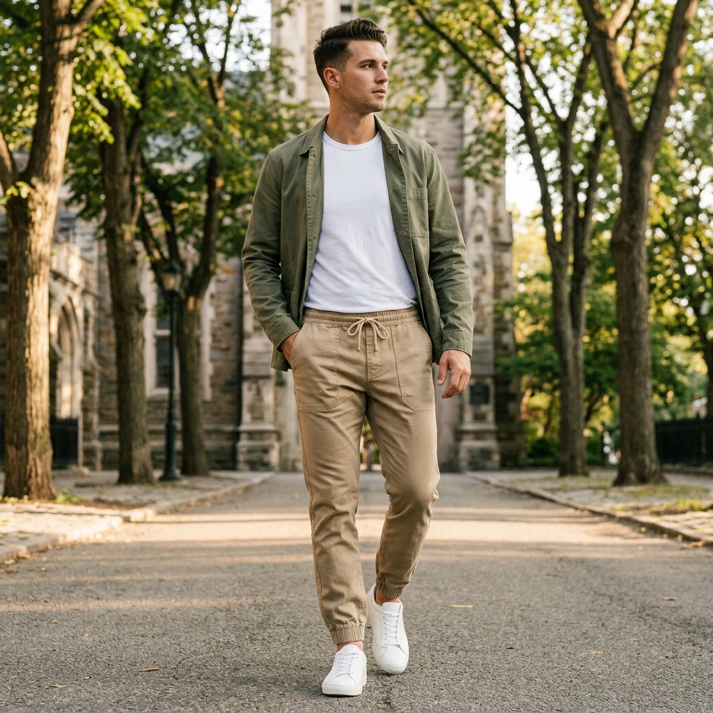 Calça Jogger Sarja Masculina com Cordão