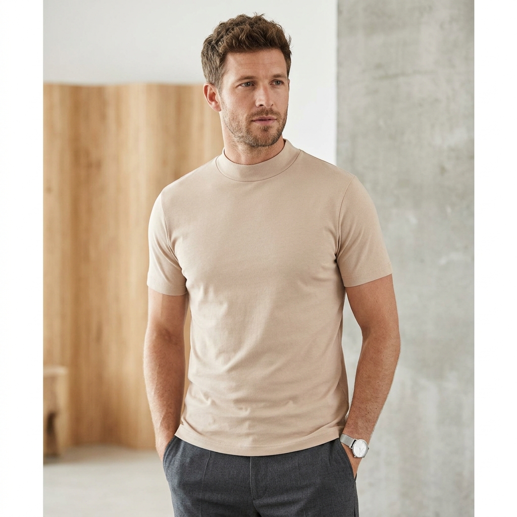 Camiseta Gola Alta Mock Neck Minimal