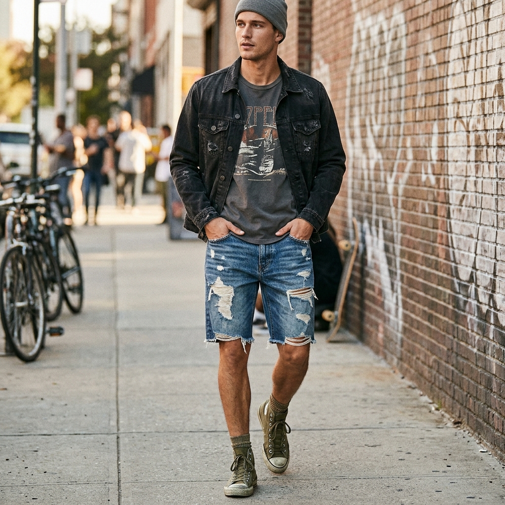 Bermuda Jeans Masculina Destroyed Rasgada