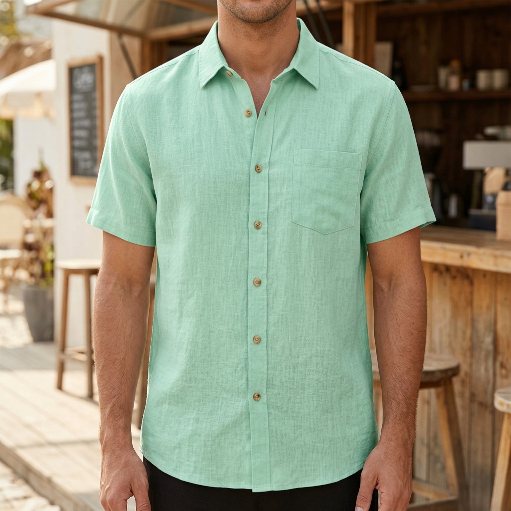 Camisa Linho Masculina Manga Curta Casual