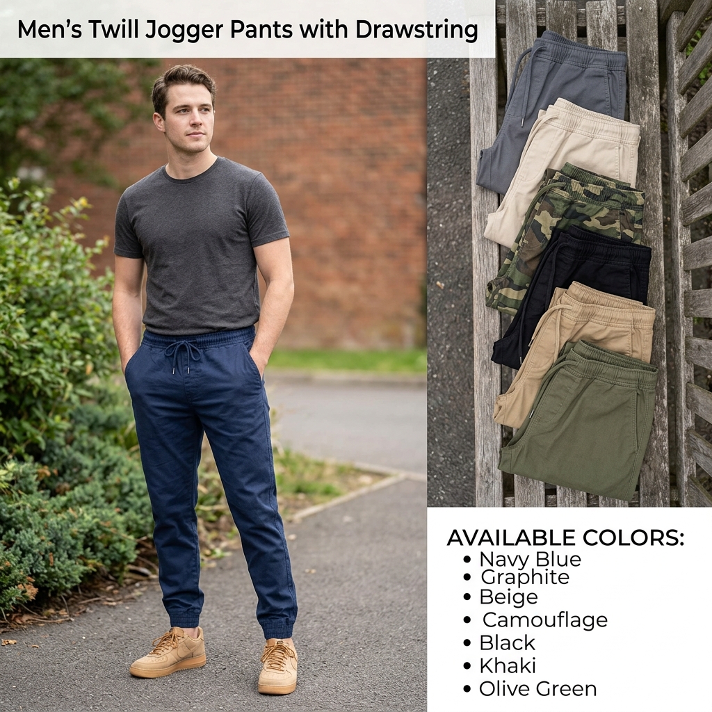 Calça Jogger Sarja Masculina com Cordão